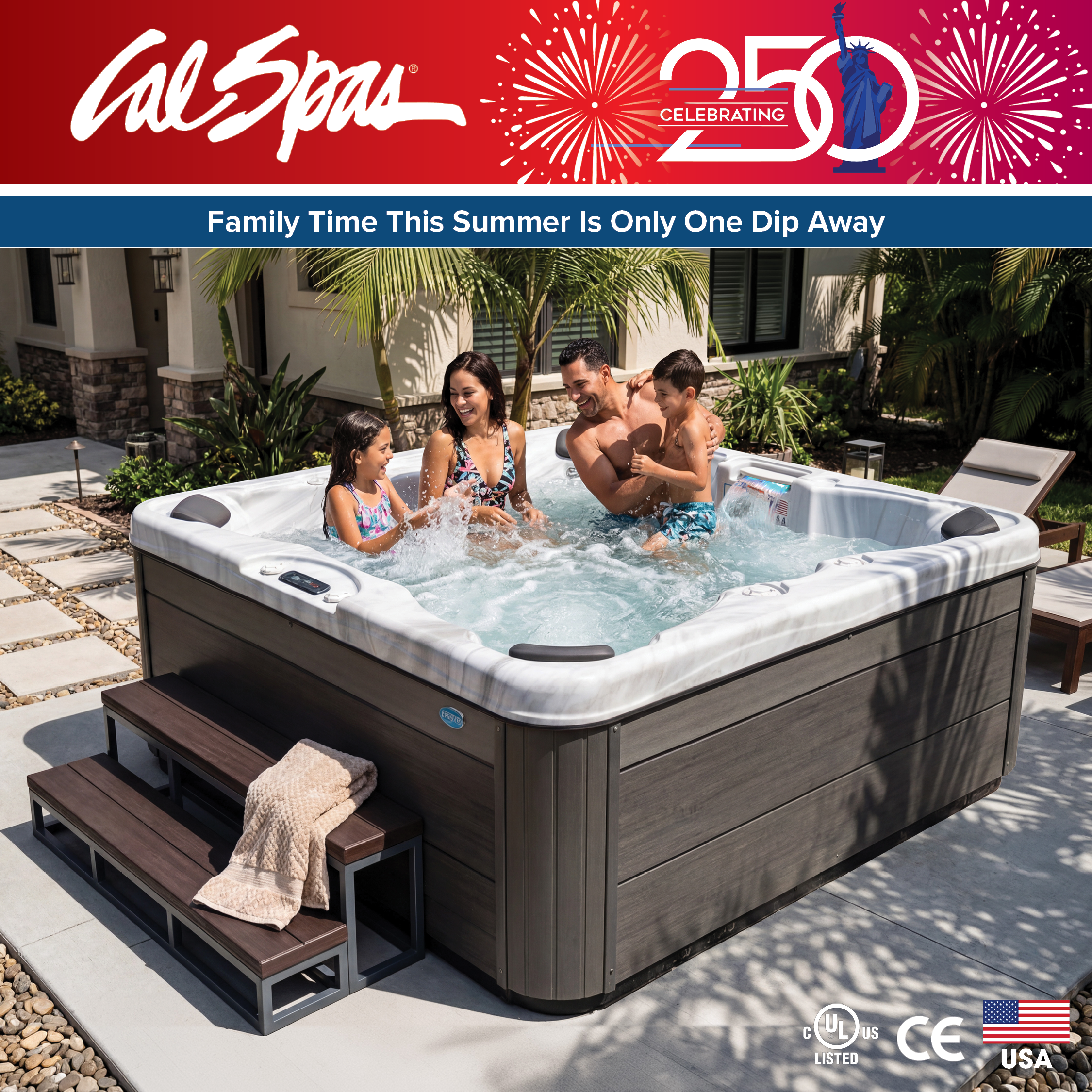 Calspas hot tub being used in a family setting - Passaic